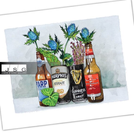 Irish Beer Garden Watercolor Art Print By James Steeno Etsy