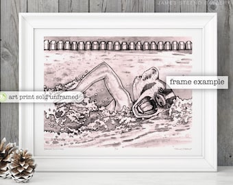Badger Swimming Classic Illustration Art Print by James Steeno