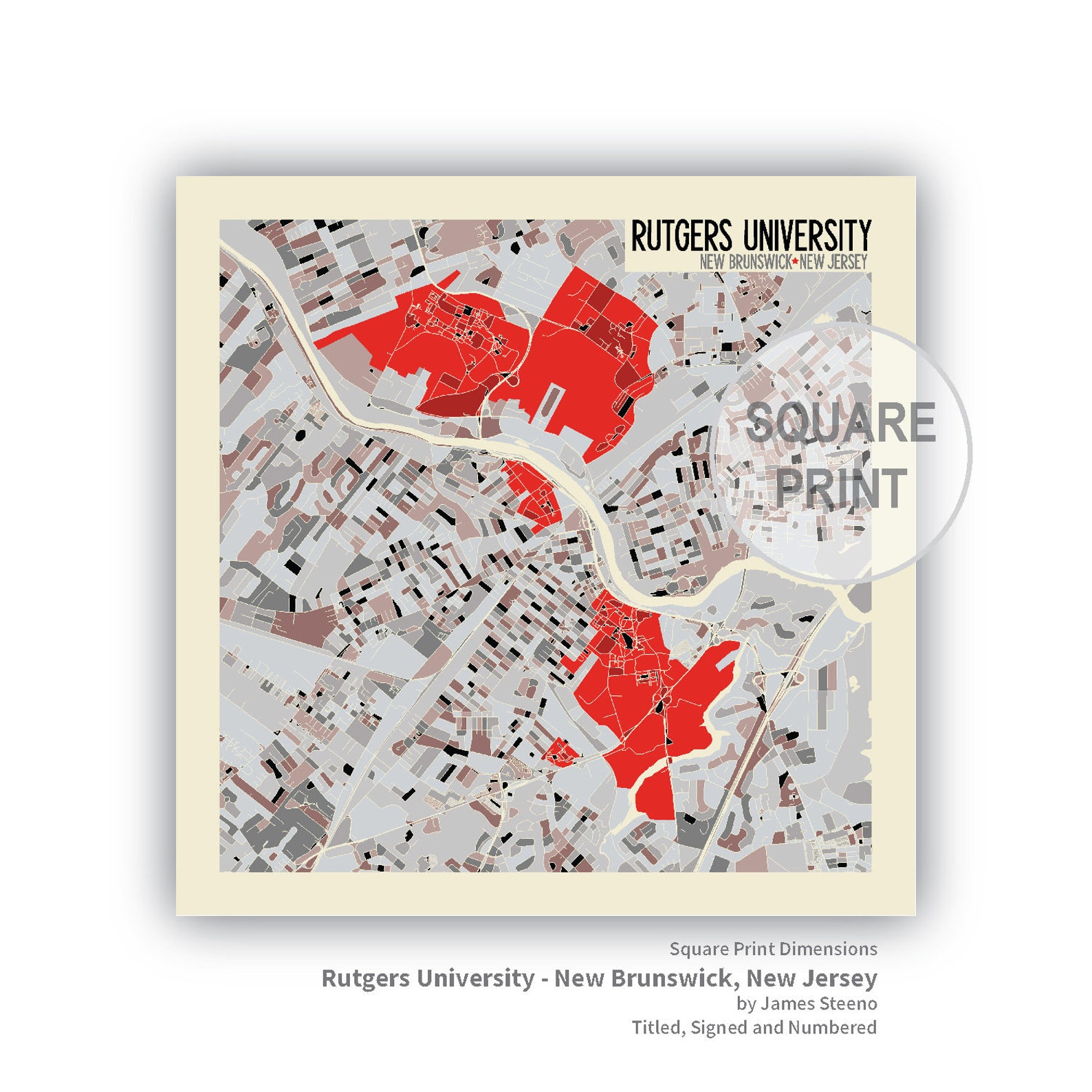 Rutgers University New Brunswick New Jersey Campus Art Map Etsy
