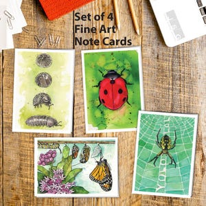 Juego de 4 tarjetas con notas de acuarela Garden Companions de James Steeno Tarjetas de felicitación Agradecimiento Interior en blanco Tarjetas para todas las ocasiones