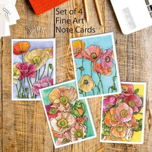 Conjunto de 4 cartões de agradecimento em aquarela Papaver, de James Steeno, cartões de felicitações botânicos, em branco, para todas as ocasiões (papoulas, papoulas)