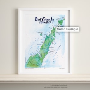 Door County Halbinsel Wisconsin Aquarell Karte Kunstdruck von James Steeno (Fish Creek, Sister Bay, Ephraim, Eggharbor, Sturgeon Bay)