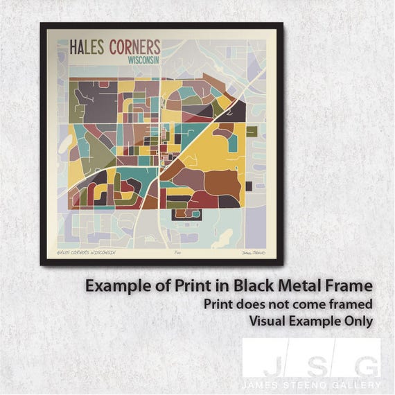 Hales Corners Wisconsin Art Map Print Milwaukee County By James Steeno