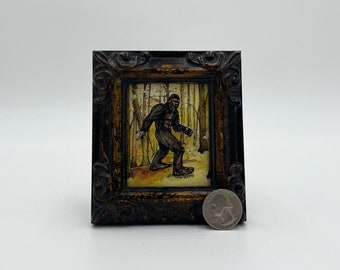 Sasquatch Framed Miniature Watercolor Art Print by James Steeno Mini Art, Small Art, Tiny Art, Big Foot, Yeti Art