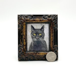 Black Cat Framed Miniature Watercolor Art Print by James Steeno Mini Art, Small Art, Tiny Art, Animal Art, Miniature Art, Cat Art, Feline