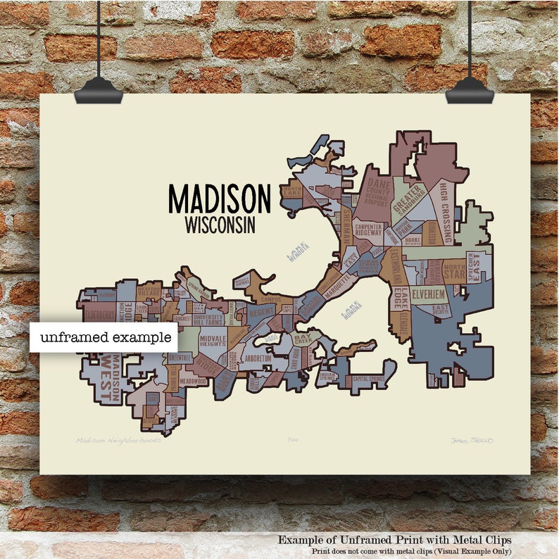 Madison Wisconsin Neighborhoods Typography Map Art Print by Etsy