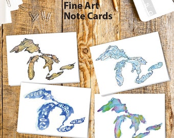 Great Lakes Watercolor Note Card Set of 4 by James Steeno Greeting Cards Thank You Blank Inside All Occassion Cards