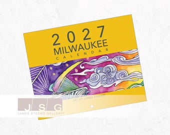 2027 Milwaukee Wisconsin Watercolor Art Calendar by James Steeno (wall calendar, desk calendar, decor calendar, art calendar, 12 month)