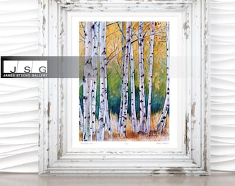 Birches No. 1 Watercolor Art Print by James Steeno (Birch Tree, Birch Trees)