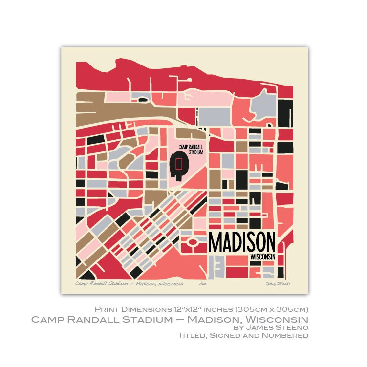 Camp Randall Madison Wisconsin University Stadium Art Map Etsy