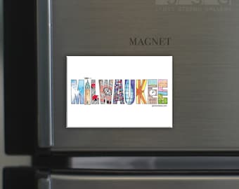 MAGNET Milwaukee Word Art Refrigerator Magnet by James Steeno (Milwaukee Wisconsin) Souvenir Magnet, Decor Magnet, Art Magnet, Locker Magnet