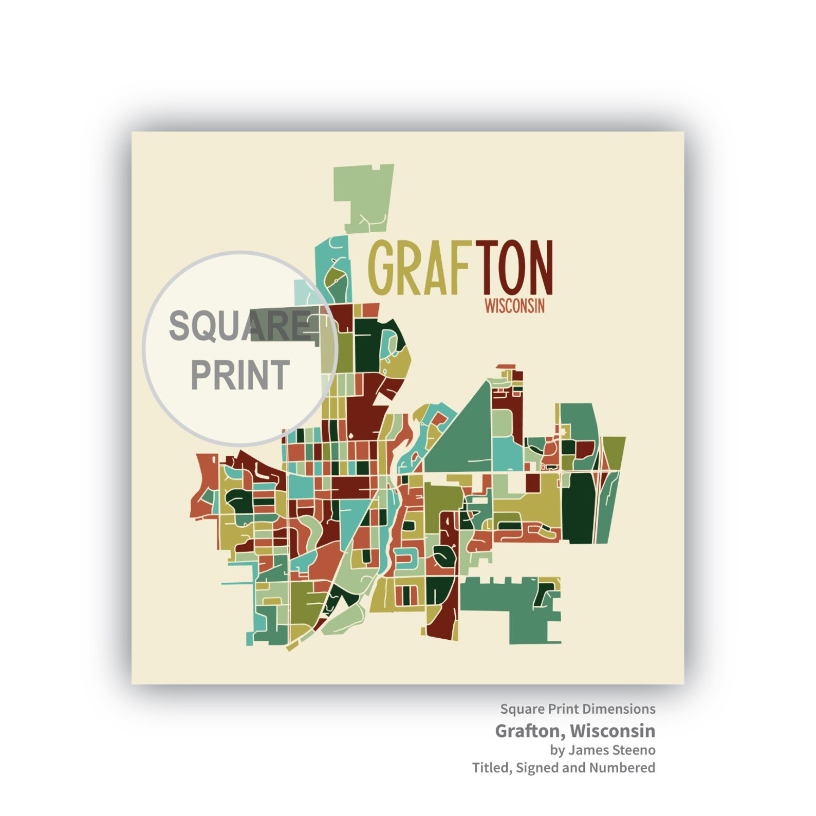 Grafton Wisconsin Art Map Print ozaukee County by James Etsy Denmark