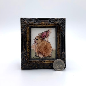 Bunny Rabbit Framed Miniature Watercolor-Style Art Print by James Steeno Mini Art, Small Art, Tiny Art, Animal Art