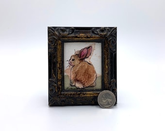 Bunny Rabbit Framed Miniature Watercolor-Style Art Print by James Steeno Mini Art, Small Art, Tiny Art, Animal Art