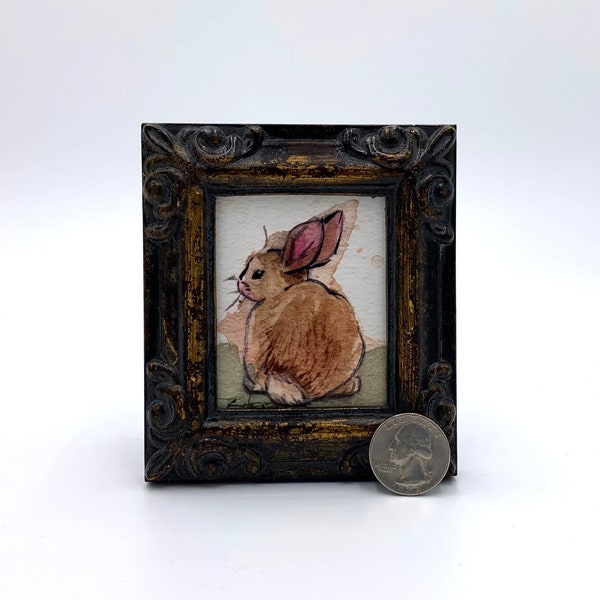 Bunny Rabbit Framed Miniature Watercolor-Style Art Print by James Steeno Mini Art, Small Art, Tiny Art, Animal Art