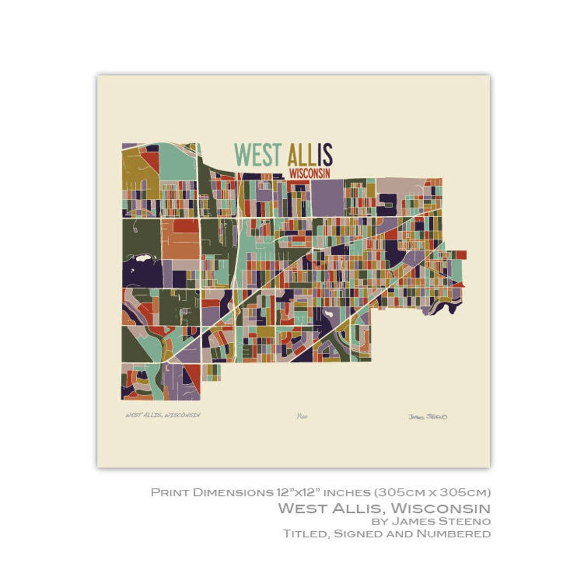 West Allis Wisconsin Art Map Print milwaukee County by Etsy
