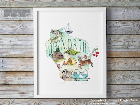 Up North Wisconsin Fun Map Watercolor Art Print By James | Etsy