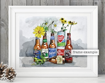 Wisconsin Beer Bouquet Watercolor Art Print by James Steeno (Wisconsin Beer Garden)
