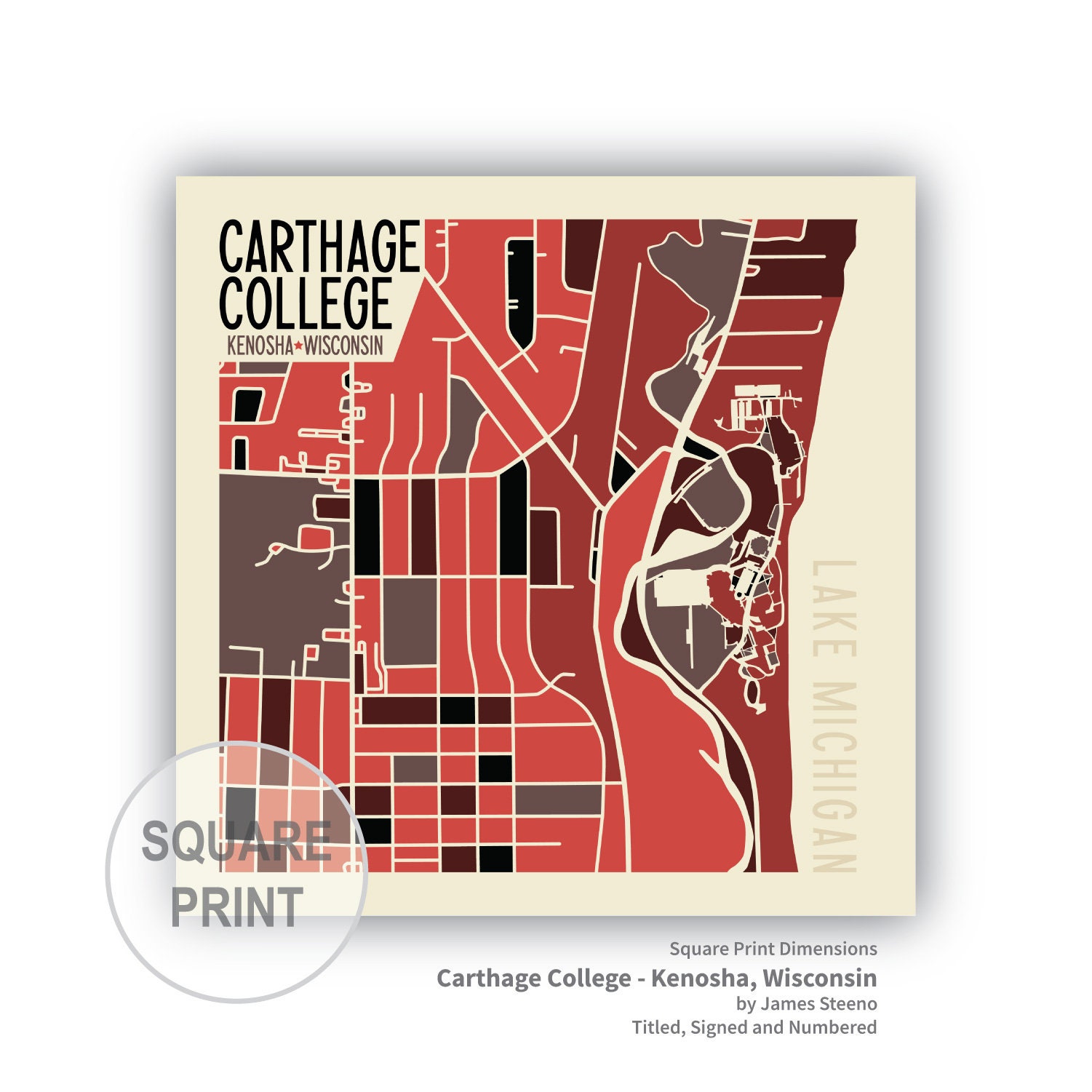 Carthage College Kenosha Wisconsin Campus Art Map Print by Etsy
