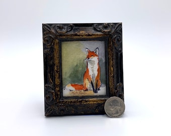 Fox Framed Miniature  Watercolor Art Print by James Steeno Mini Art, Small Art, Tiny Art, Animal Art, Miniature Art, Fox Art