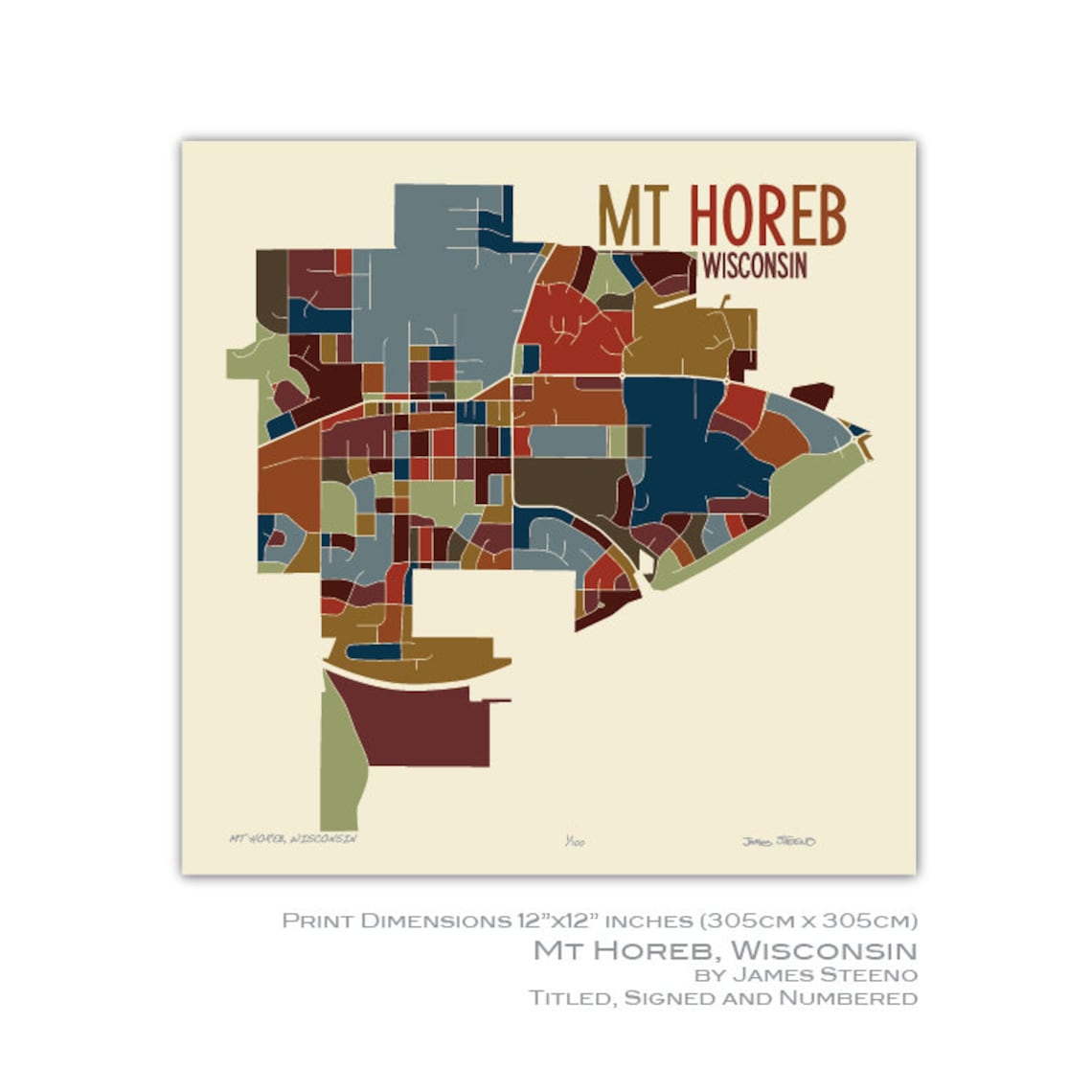 Mt Horeb Wisconsin Art Map Print dane County Mount Horeb by - Etsy