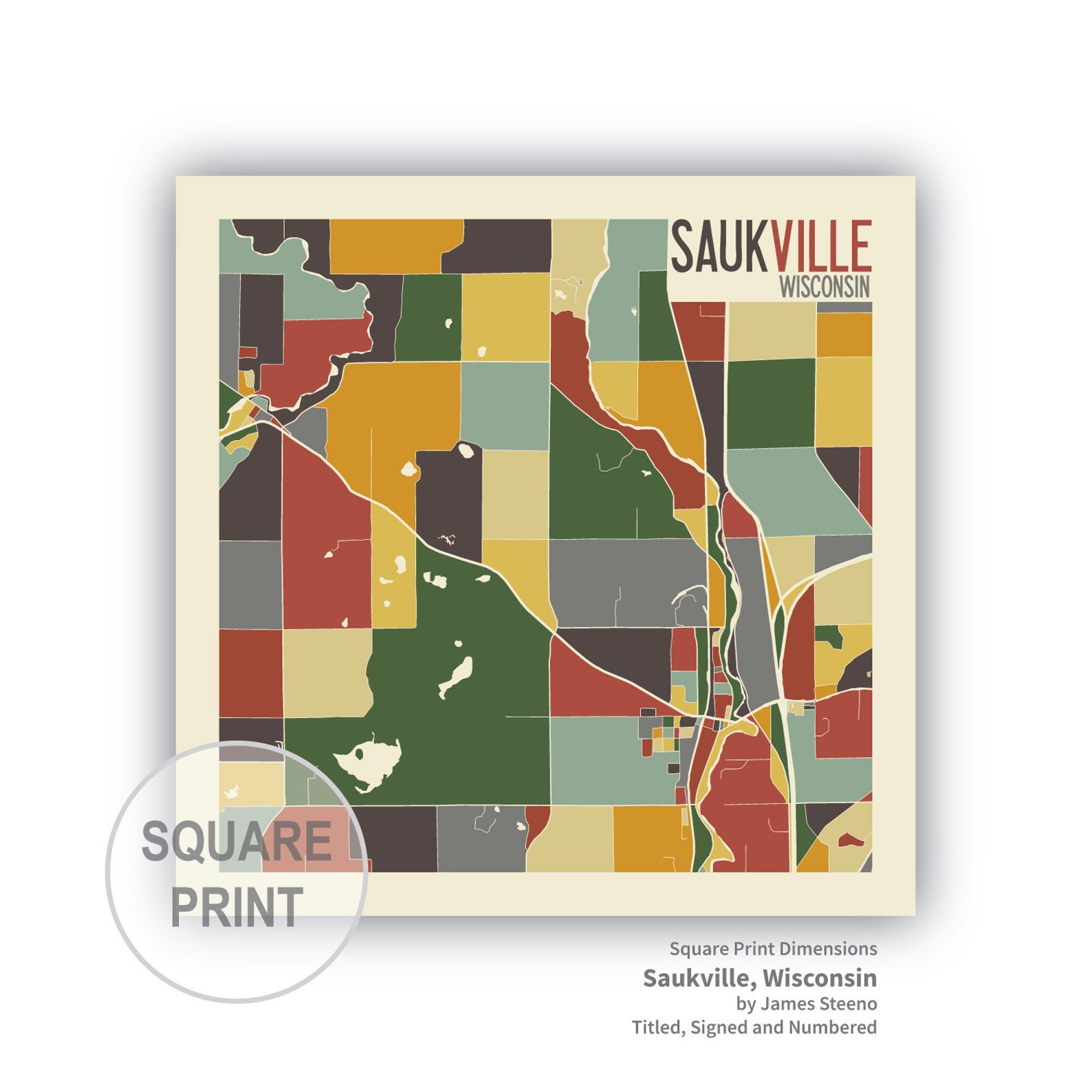 Saukville Wisconsin Art Map Print Ozaukee County by James Etsy