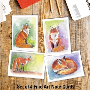 Conjunto de 4 cartões de nota em aquarela de raposas, de James Steeno, cartões de visita de belas artes, obrigado, em branco, dentro de todos os cartões de ocasião, raposa