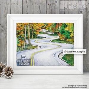 Highway 42 Door County Wisconsin Pen, Ink and Watercolor Art Print by James Steeno, Curvy Road Hwy 42, Winding Road, Jens Jensen Road