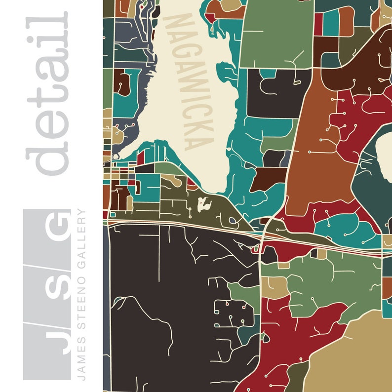 Delafield Wisconsin Art Map Print waukesha County Lake Etsy