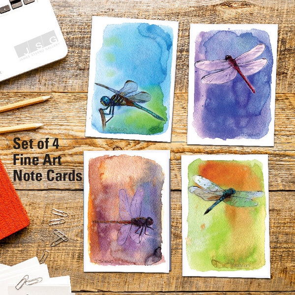 Watercolor Dragonfly Art Note Card Set of 4 Greeting Cards by James Steeno Thank You Blank Inside All Occassion Cards