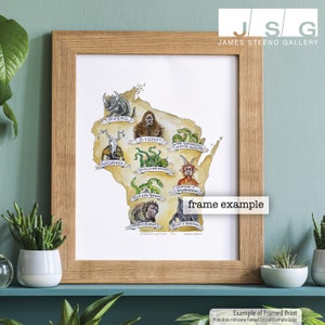 Wisconsin Cryptids Aquarell Karte Kunstdruck von James Steeno Kryptozoologie, Pseudowissenschaftliche Legenden, Mythische Monster, Urbane Legende