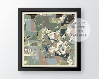 Eagle River Chain of Lakes, Wisconsin Art Map Print (Vilas County) by James Steeno
