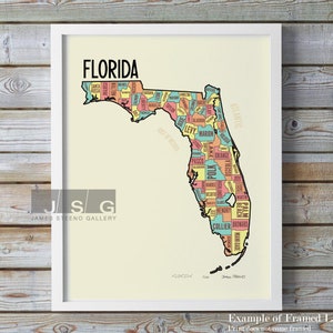 Florida staat typografie County kaart Art Print door James Steeno (FL, Sunshine State, Miami)