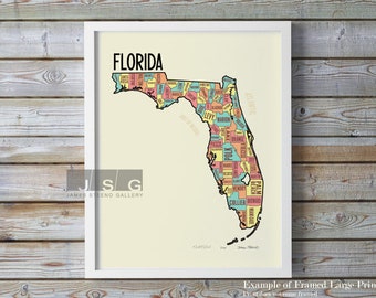 Florida State Typography County Map Art Print by James Steeno (FL, Sunshine State, Miami)