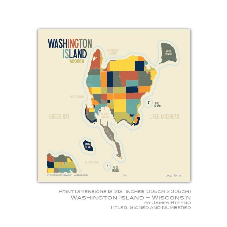 Washington Island Wisconsin Art Map Print door County by - Etsy