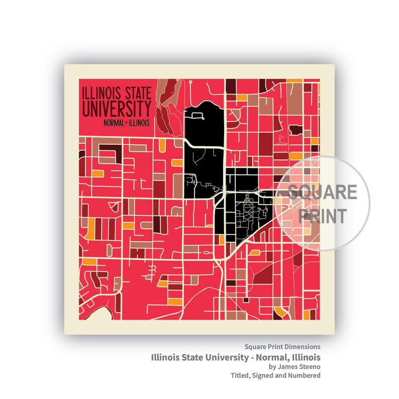 Illinois State University Normal Illinois Campus Art Map Etsy