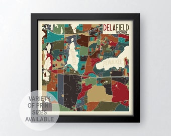 Delafield, Wisconsin Art Map Print (Waukesha County Lake Country) by James Steeno