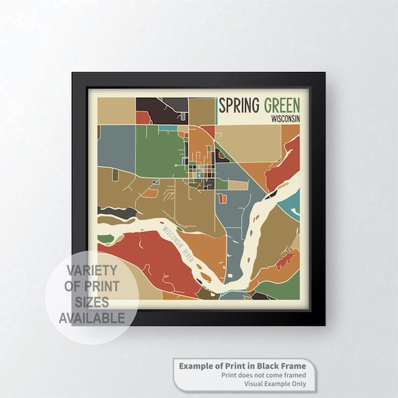 Spring Green Wisconsin Map Spring Green Wisconsin Art Map Print Sauk County By James - Etsy