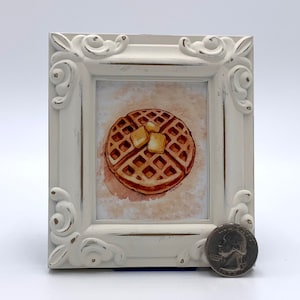 Waffle Framed Miniature Watercolor Art Print by James Steeno Mini Art, Small Art, Tiny Art, Food Art, Breakfast Art