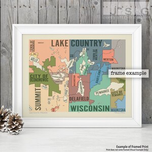 Impression d'art carte typographie Lake Country Wisconsin par James Steeno