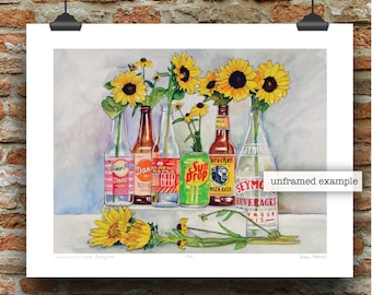Wisconsin Soda Bouquet Watercolor Art Print by James Steeno (floral, flower, pop, root beer, ginger beer)