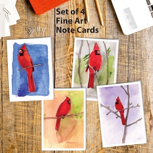 Ensemble de 4 cartes de correspondance aquarelle Cardinal rouge par James Steeno Merci vierges à l'intérieur toutes les cartes de sympathie d'occasion