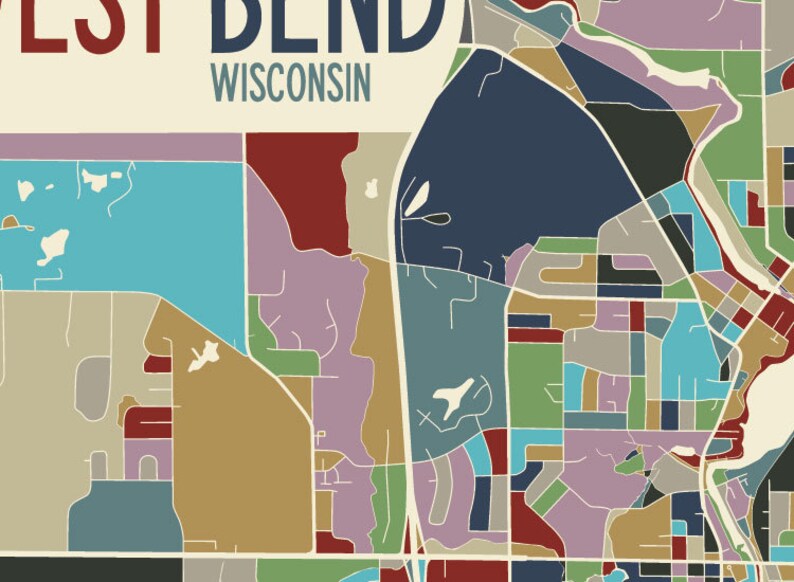 West Bend Wisconsin Art Map Print Washington County by Etsy