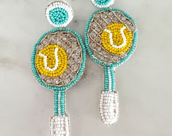 Turquoise Tennis Racket Beautiful Beaded Earrings