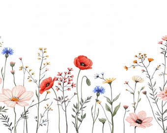 Wildflower Field Digital Download, Floral Design, Mug Design, Tumbler Design, Poppy, Cornflower, Yellow Flowers, Digital Art, 3 Files