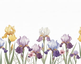 Iris Watercolor Art, Floral Clipart, Mug Tumbler Design (Digital Download)