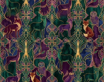 Art Nouveau Woodland Animals Seamless Pattern | Faux Gold Digital Paper (Digital Download)