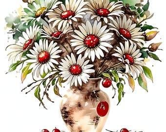 Watercolor Daisy Bouquet Art Print: Floral Home Decor (Digital Download)