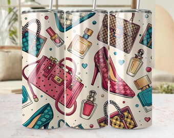 Fashion Digital Paper: Handbag & Cosmetics Clipart (AI Generated Art, Digital Download)