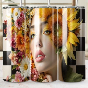 Disegno del bicchiere &quot;Donna Girasole&quot;: Sublimazione floreale (download digitale)